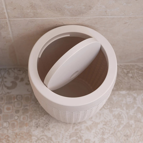 Addis Calico Rattan-Effect Swing-Top Bath Bin | Cream, Compact Round