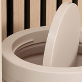 Addis Calico Rattan-Effect Swing-Top Bath Bin | Cream, Compact Round