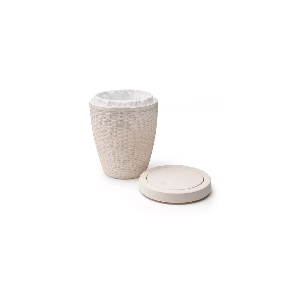 Addis Calico Rattan-Effect Swing-Top Bath Bin | Cream, Compact Round