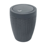 Addis Charcoal Rattan-Effect Bath Bin | Covered Lid, Compact Round