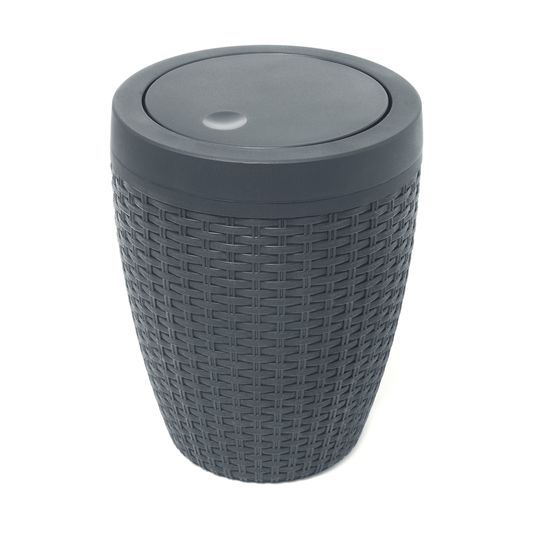 Addis Charcoal Rattan-Effect Bath Bin | Covered Lid, Compact Round