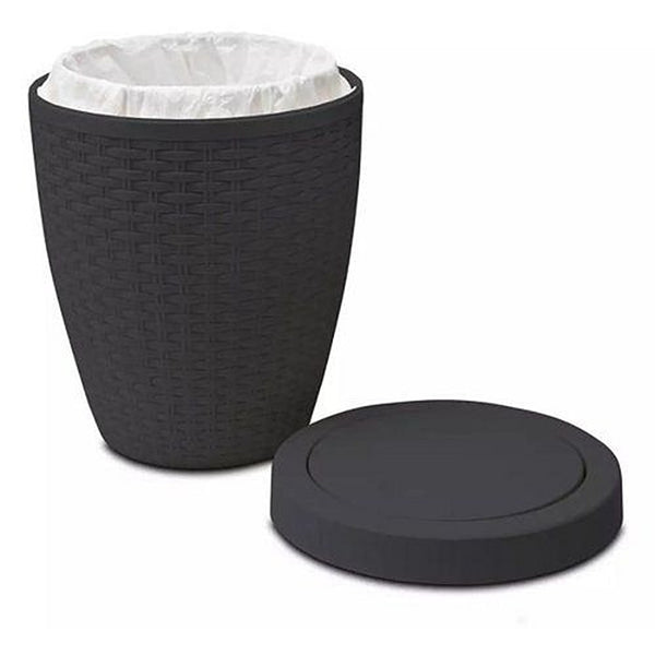 Addis Charcoal Rattan-Effect Bath Bin | Covered Lid, Compact Round