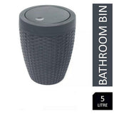 Addis Charcoal Rattan-Effect Bath Bin | Covered Lid, Compact Round