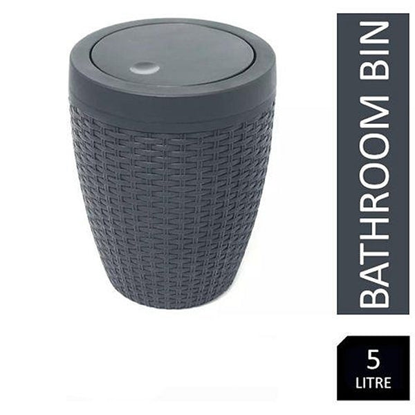 Addis Charcoal Rattan-Effect Bath Bin | Covered Lid, Compact Round