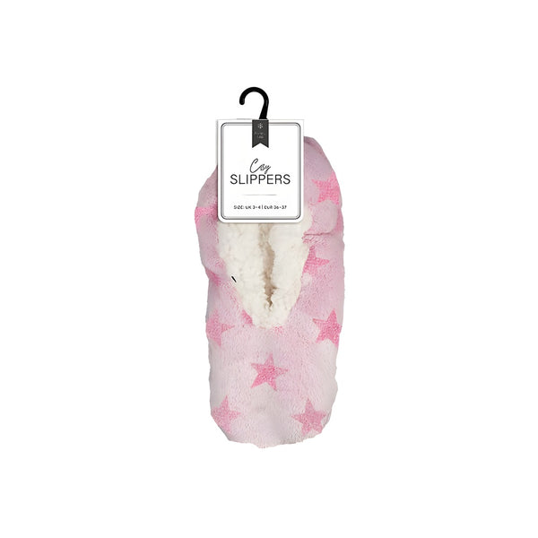 Ladies Cosy Slippers - Pink & Grey - Size 4-8