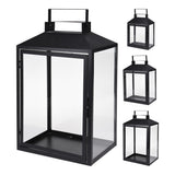 Black Metal Decorative Lantern Set of 3 | Glass Panels, Carry Handle