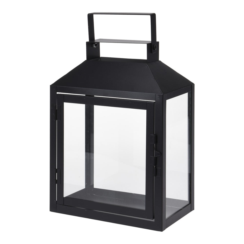 Black Metal Decorative Lantern Set of 3 | Glass Panels, Carry Handle