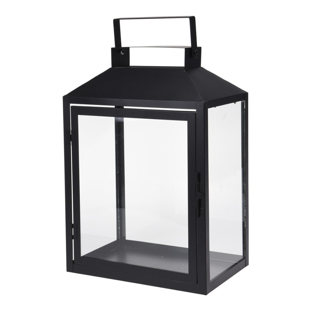 Black Metal Decorative Lantern Set of 3 | Glass Panels, Carry Handle