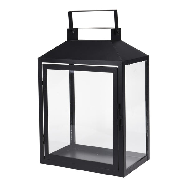 Black Metal Decorative Lantern Set of 3 | Glass Panels, Carry Handle