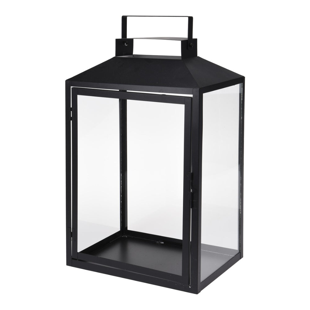 Black Metal Decorative Lantern Set of 3 | Glass Panels, Carry Handle