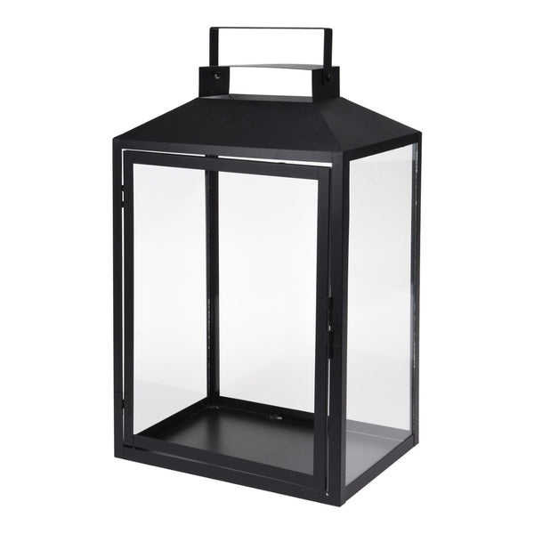 Black Metal Decorative Lantern Set of 3 | Glass Panels, Carry Handle