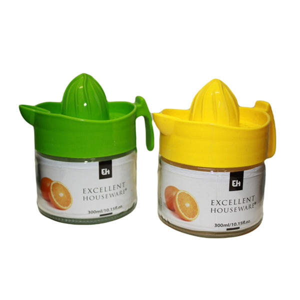 Glass Manual Citrus Fruit Juicer with Jar | 300ml, Assorted Colours