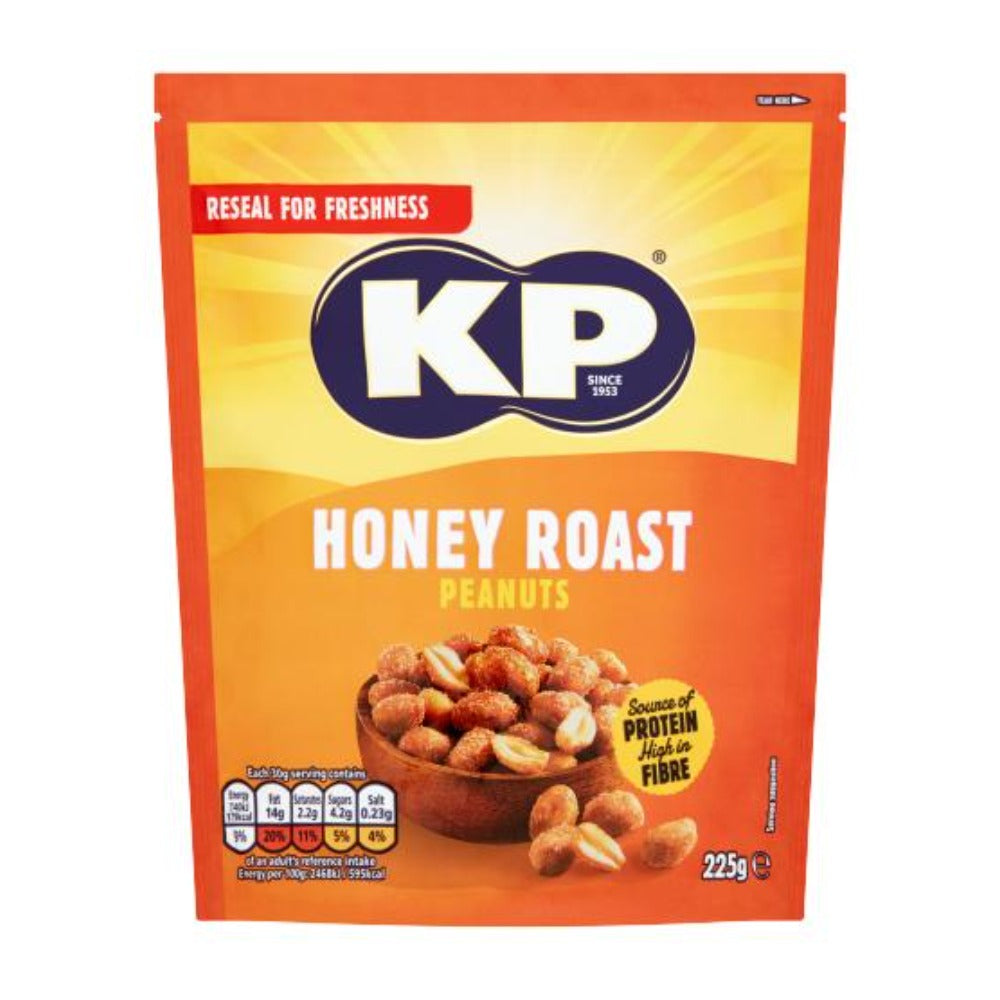 KP Honey Roast Peanuts Snack Nuts - 225g, Resealable Pouch, High Fibre