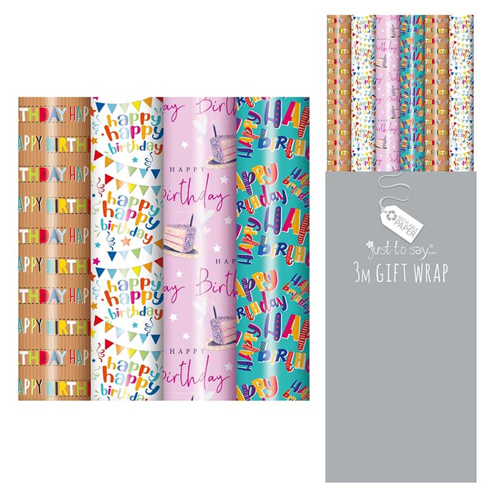 Tallon Gift Wrap with Assorted Happy Birthday Designs | 3m