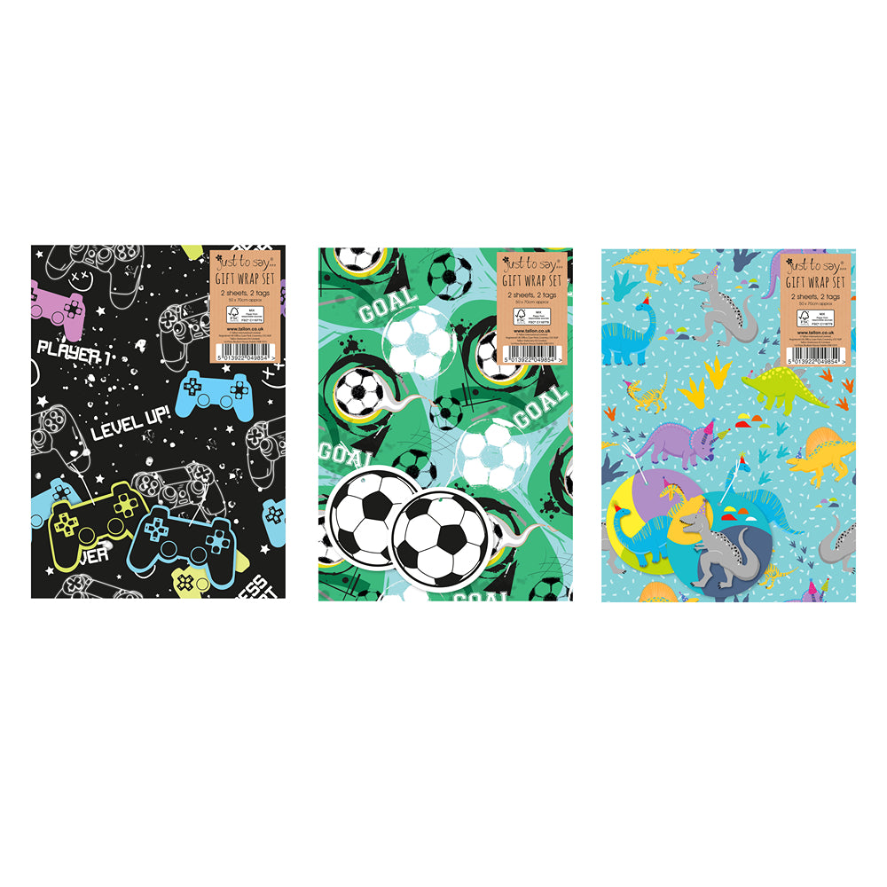Tallon Flat Wrapping Paper &amp; Tags Boys Designs
