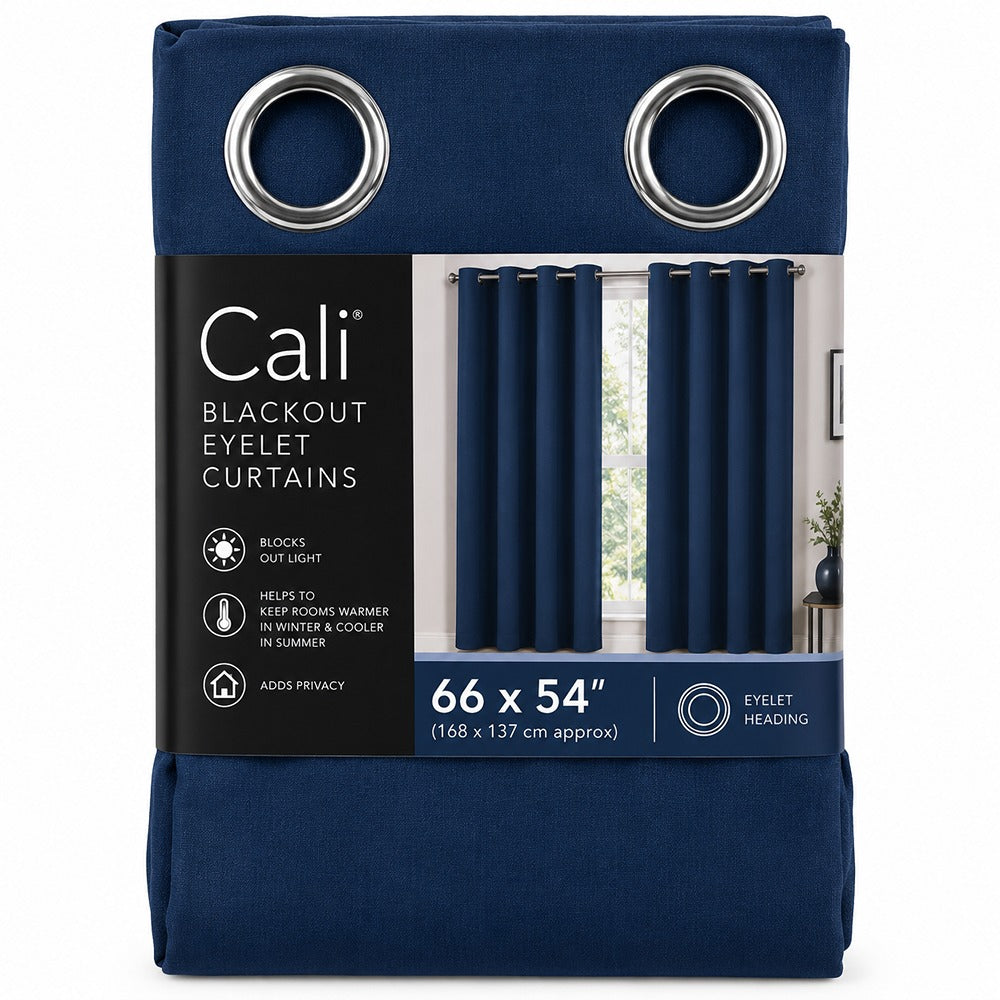 Cali Blackout Eyelet Curtains - Navy - 66x54 - view 2