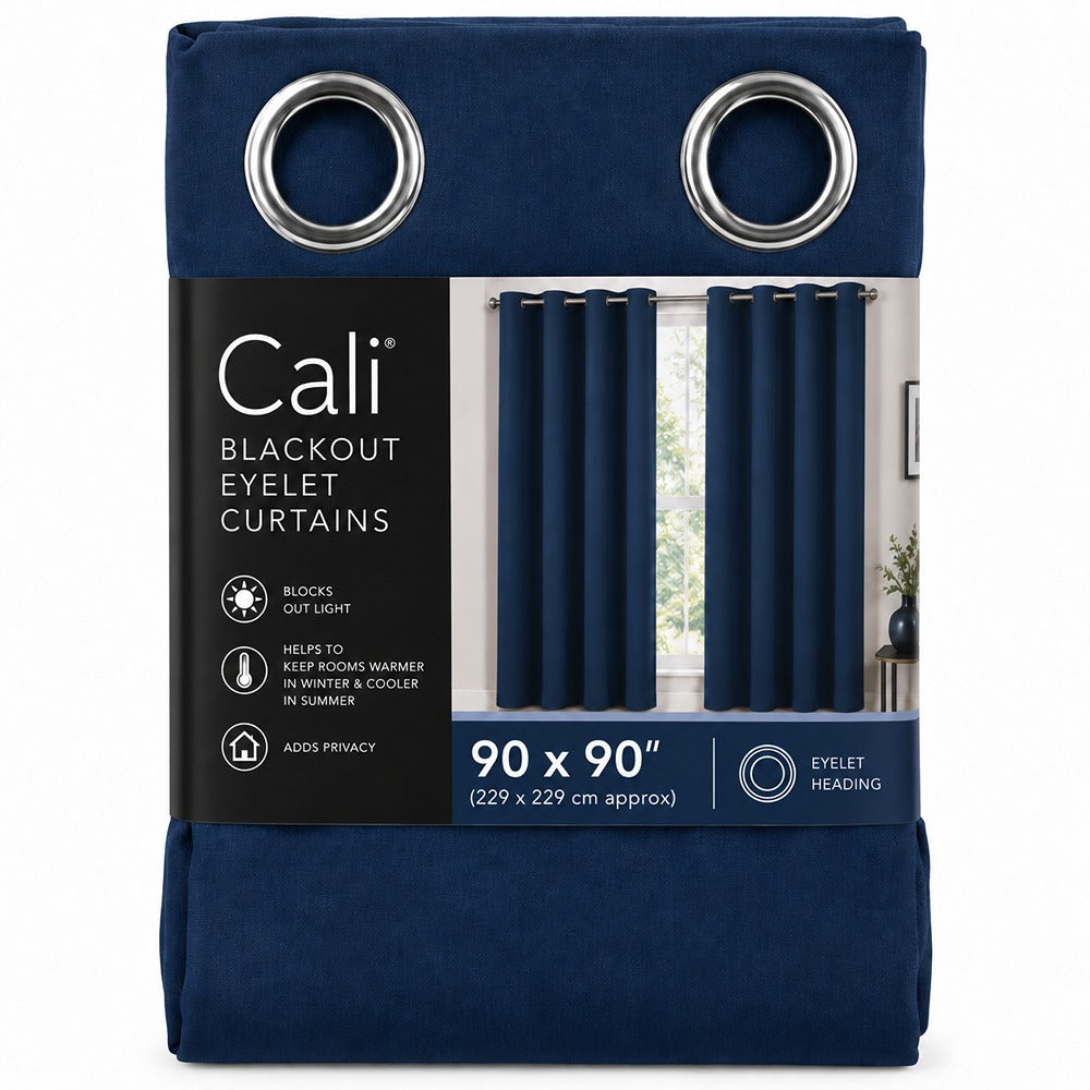 Cali Blackout Eyelet Curtains - Navy - 90x90 - view 2