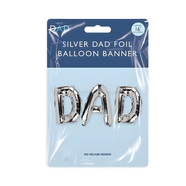 Best Dad Foil Letter Balloon Banner | 16" Blue & Silver