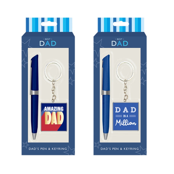 Best Dad Pen & Keychain Gift Set | Blue Silver Accents Father's Day