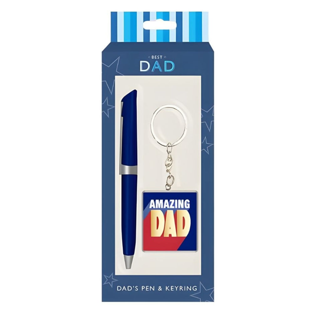 Best Dad Pen & Keychain Gift Set | Blue Silver Accents Father's Day