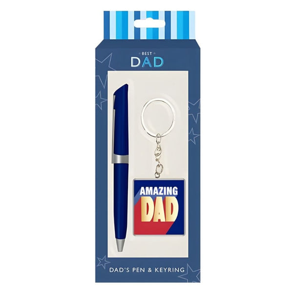 Best Dad Pen & Keychain Gift Set | Blue Silver Accents Father's Day