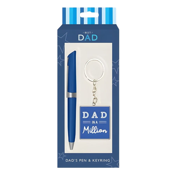 Best Dad Pen & Keychain Gift Set | Blue Silver Accents Father's Day