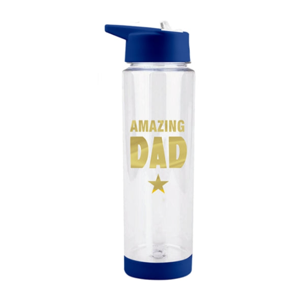 Best Dad Father's Day Foiled Water Bottle | Clear Plastic, Blue Lid