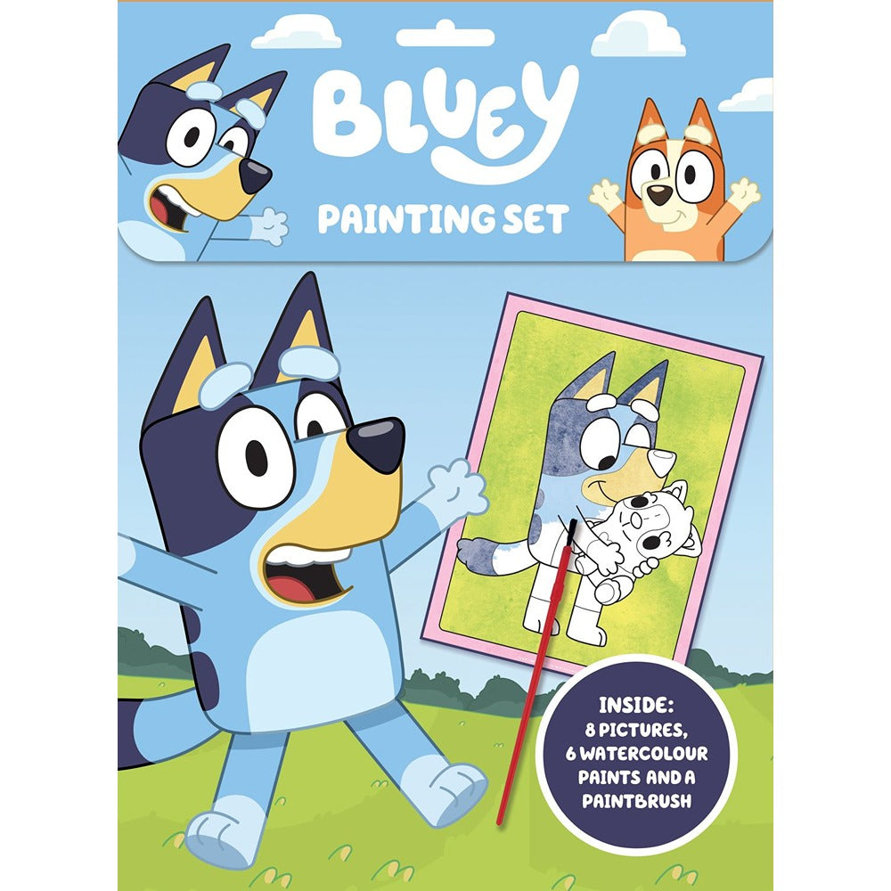 Bluey Watercolour Painting Set | Eight Pictures, Six Paints, Brush