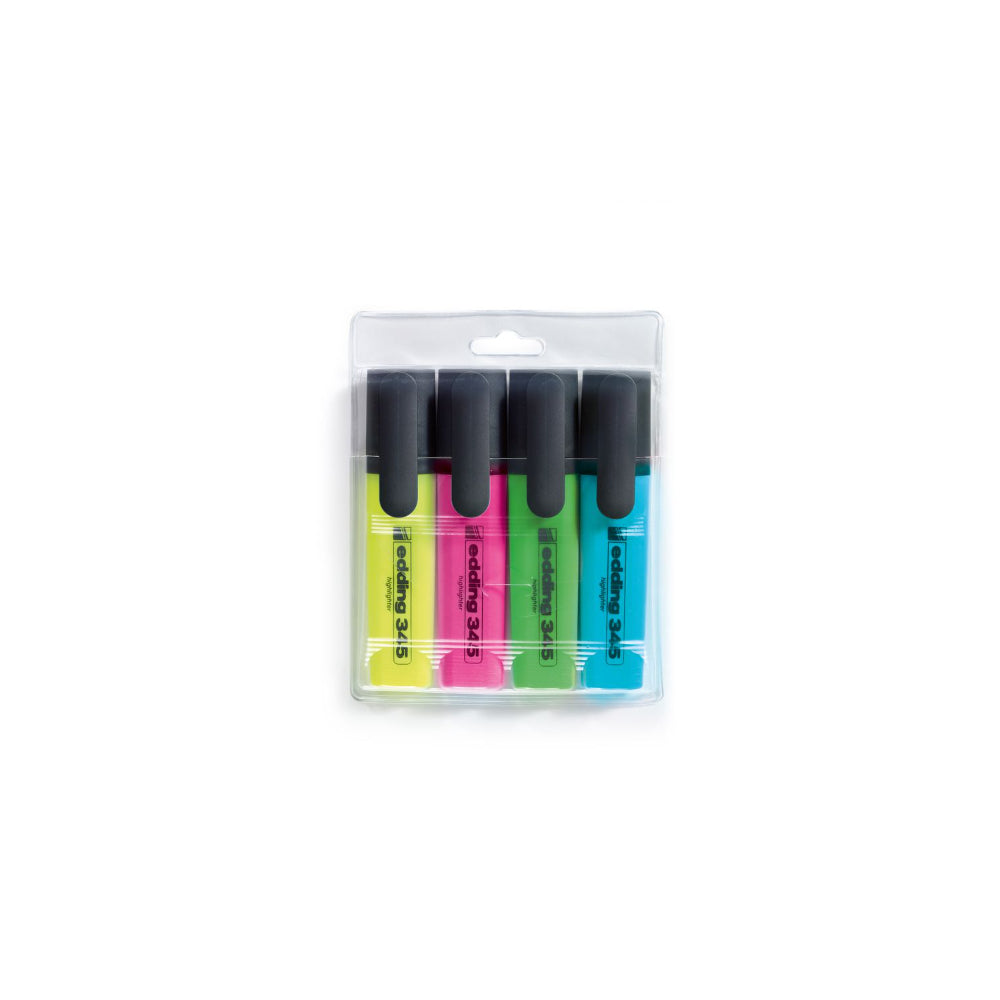 Edding 345 Assorted Chisel Tip Highlighter Pens | Pack of 4 Colours