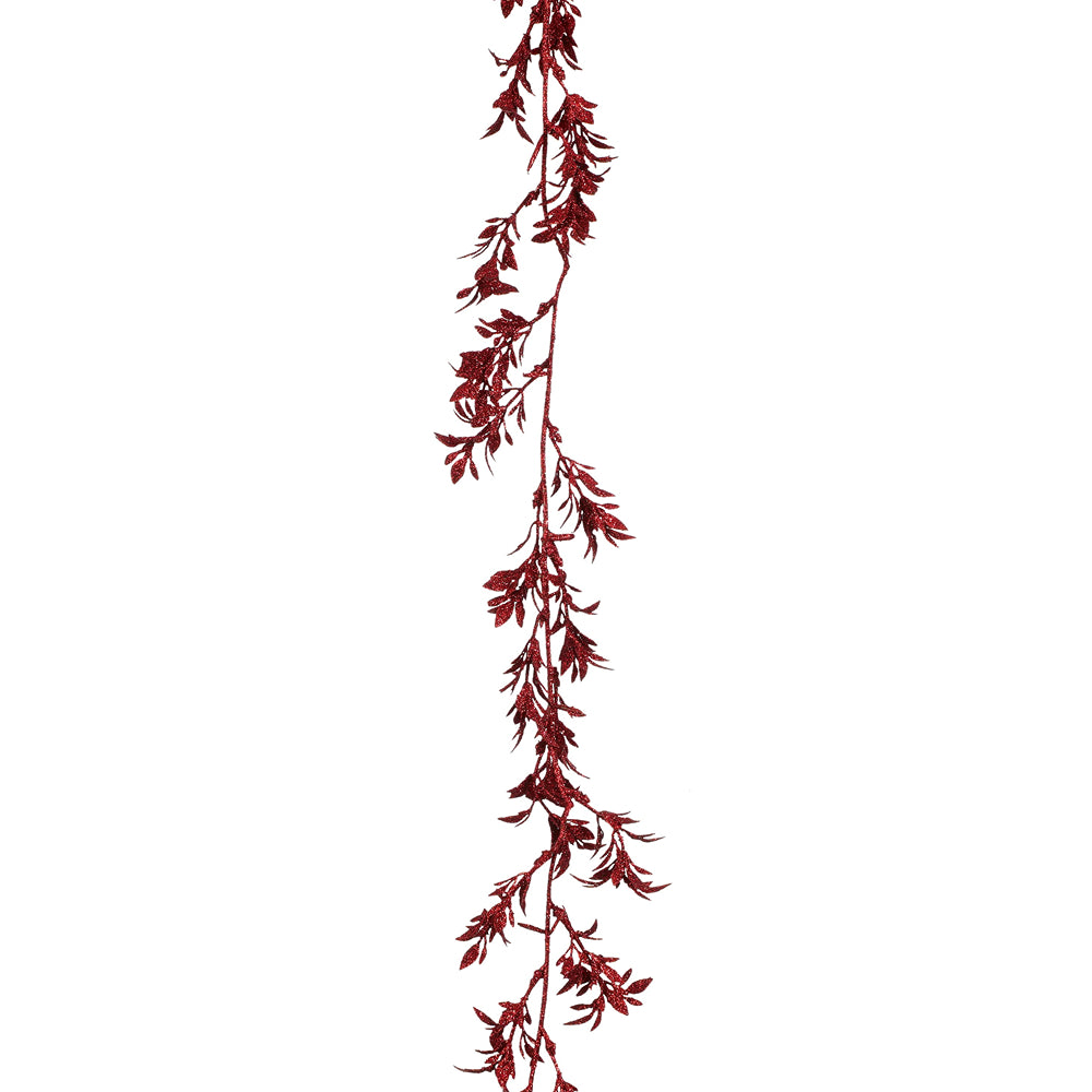 christmas red glitter leaves garland - 180cm