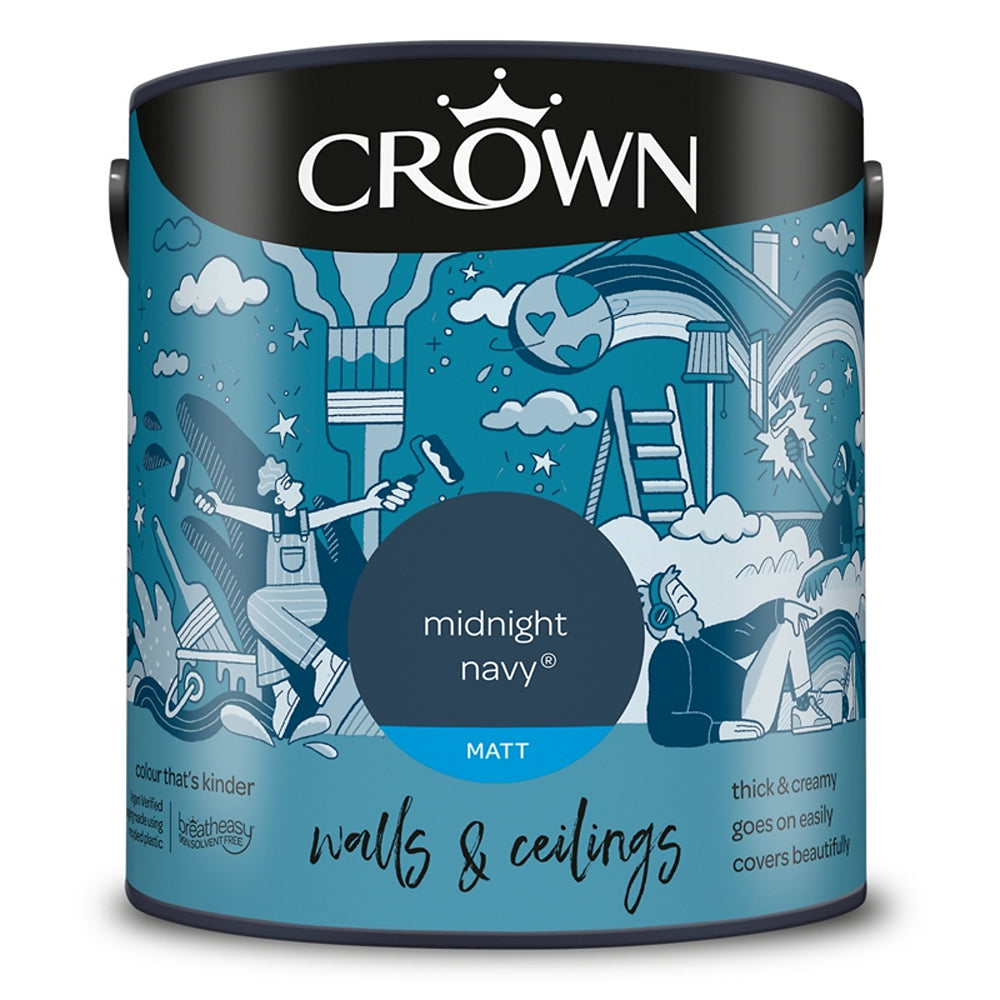 Crown Paint Midnight Navy Matt Interior Emulsion Paint | 2.5L, Breatheasy