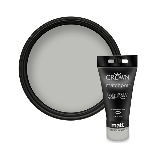 Crown Paint Neighbourhood Breatheasy Matt Paint Matchpot | 40ml, Grey
