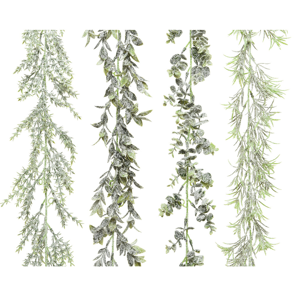 Christmas Green and White Snow-Dusted Garland | 180cm, Flexible Stems