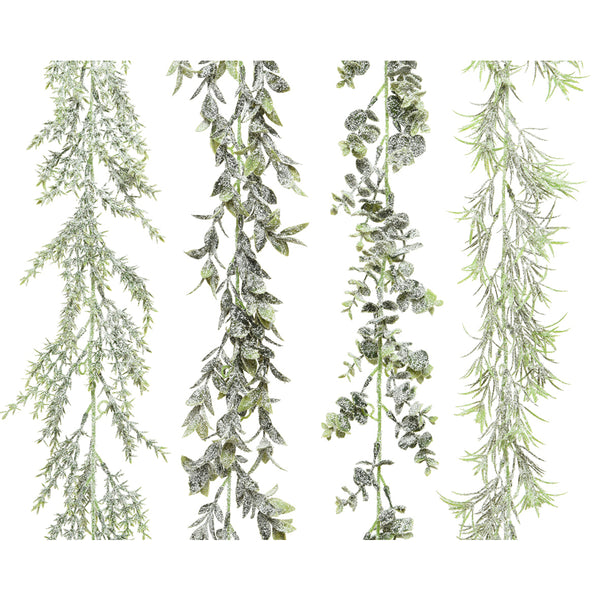 Christmas Green and White Snow-Dusted Garland | 180cm, Flexible Stems