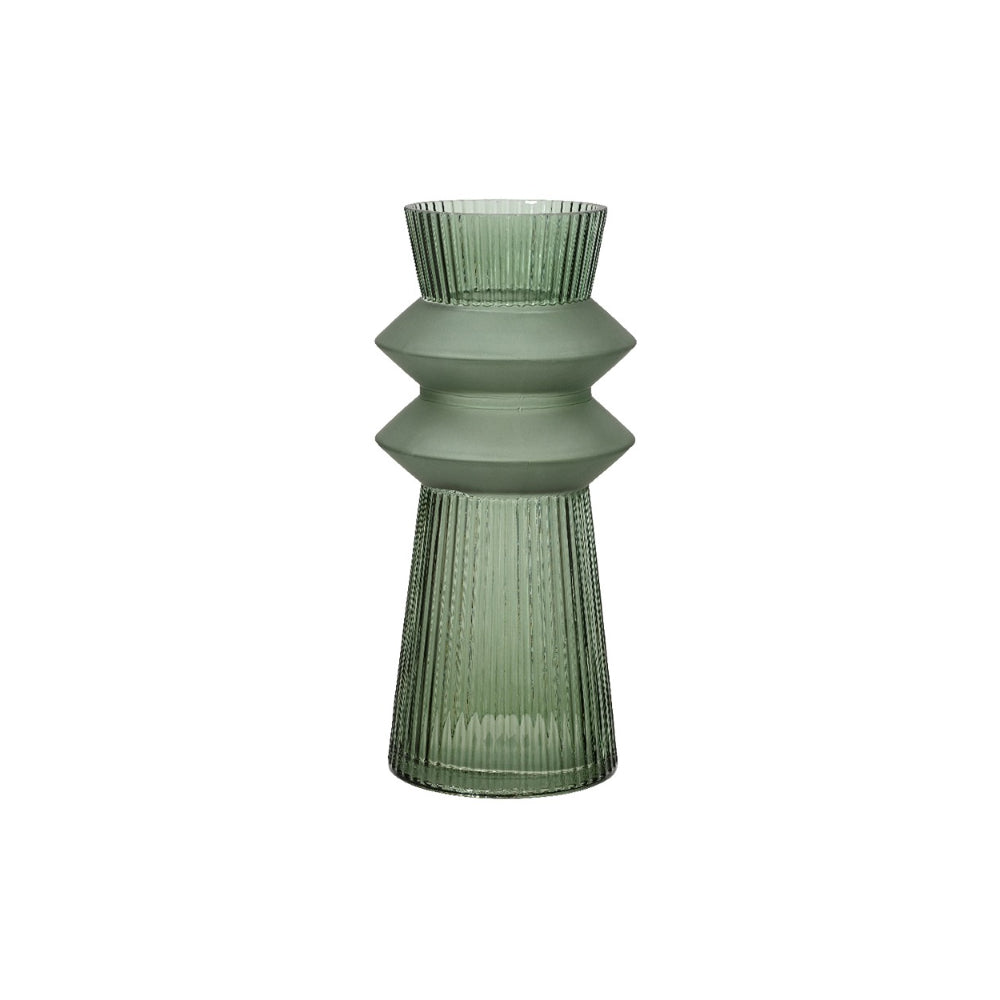 Decoris Two-Tone Ribbed Transparent Glass Vase | Sage Green, 26.5cm