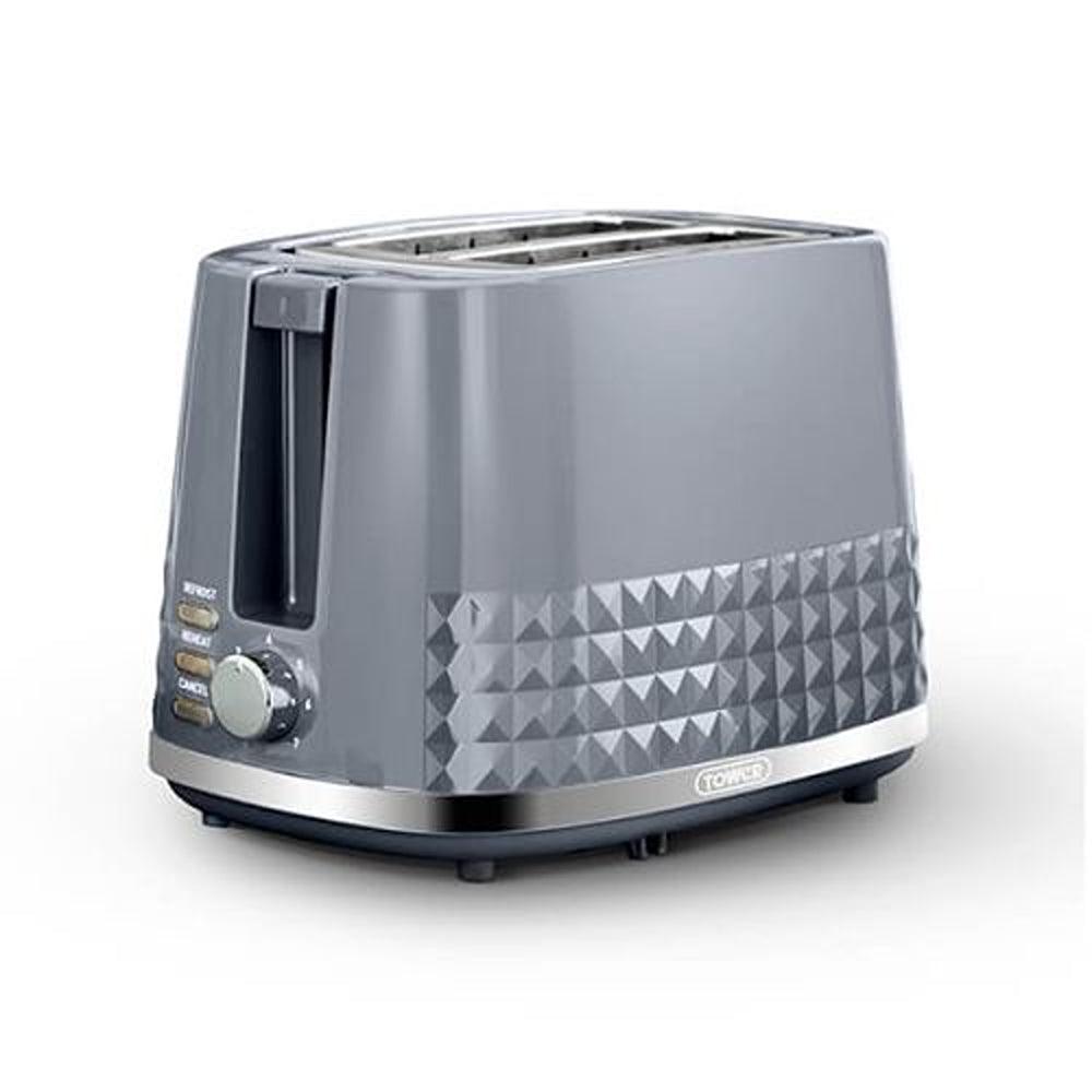 Tower Solitaire Grey 2 Slice Toaster with Chrome Accents