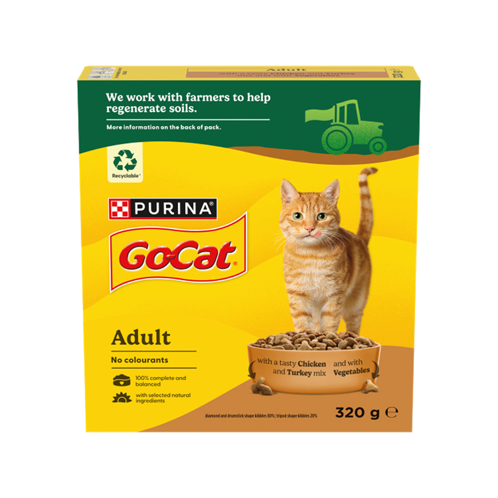 Purina Go Cat Turkey, Chicken and Vegetable Dry Cat Food | 320g