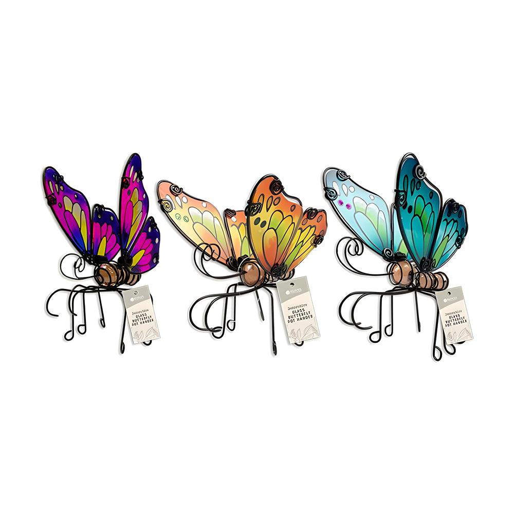 Rowan Decorative Glass Butterfly Pot Hanger | Assorted Colour | 17cm