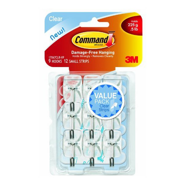 Command Clear Small Wire Hooks | 225g Capacity, Pack of 9