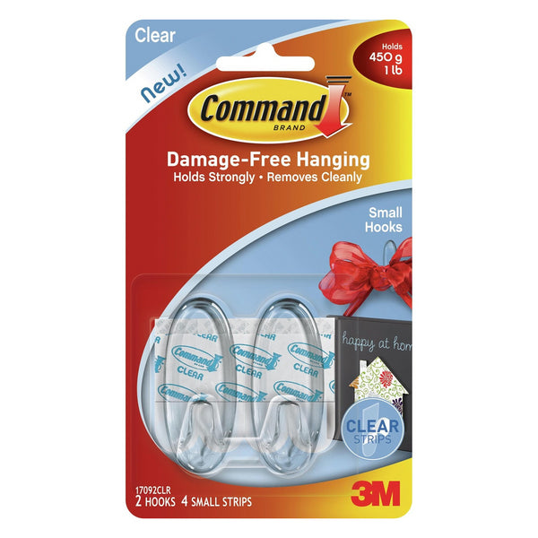 Command Small Clear Hooks | Damage-Free Hanging, Holds up to 450g