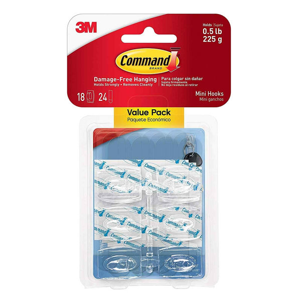 Command Mini Clear Hooks | Pack of 18 | Holds up to 250 grams