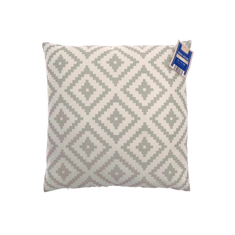 Country Club Geo Diamond Print Outdoor Cushion | 43 x 43cm, Grey/White