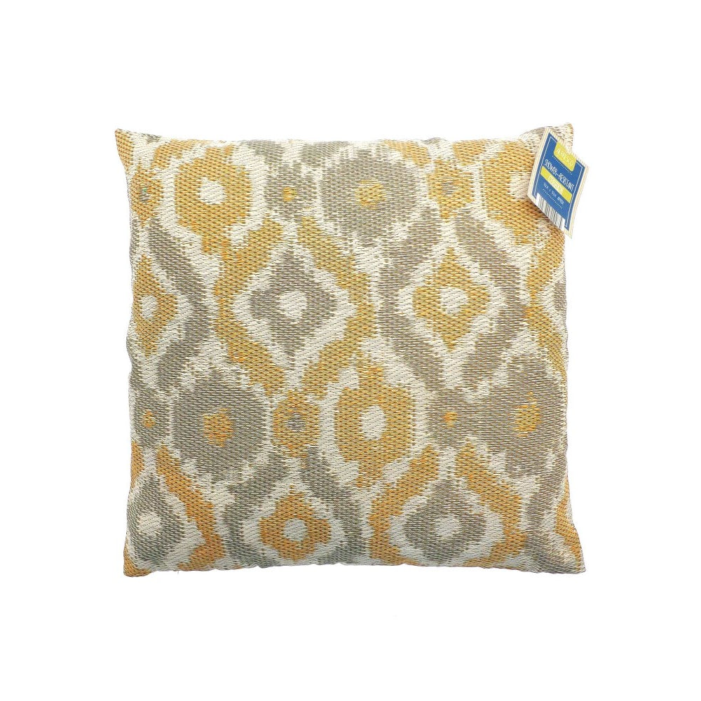 Country Club Ikat Geometric Outdoor Cushion | Mustard/Grey, 43 x 43cm