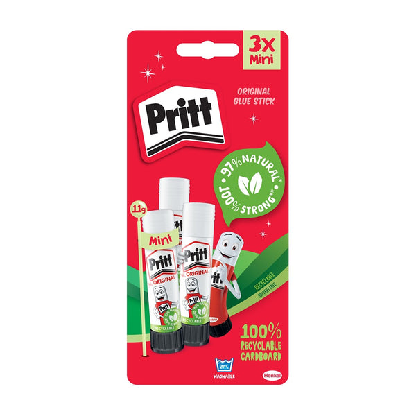 Pritt Compact Easy-to-Use Mini Glue Sticks | 11g 3pk | 97% Natural Ingredients