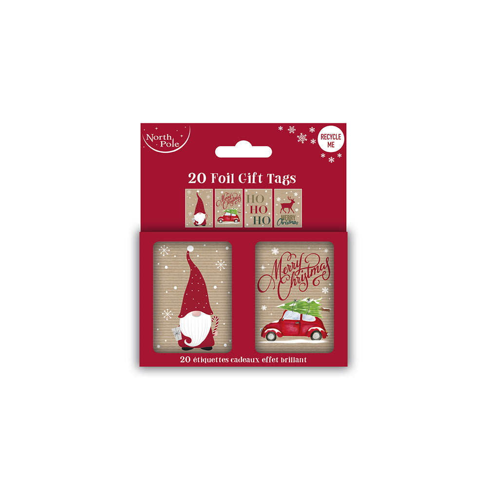 christmas kraft foil gift tags - pack of 20