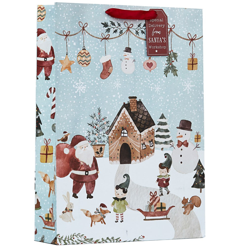 christmas gingerbread house snowy scene gift bag - xl