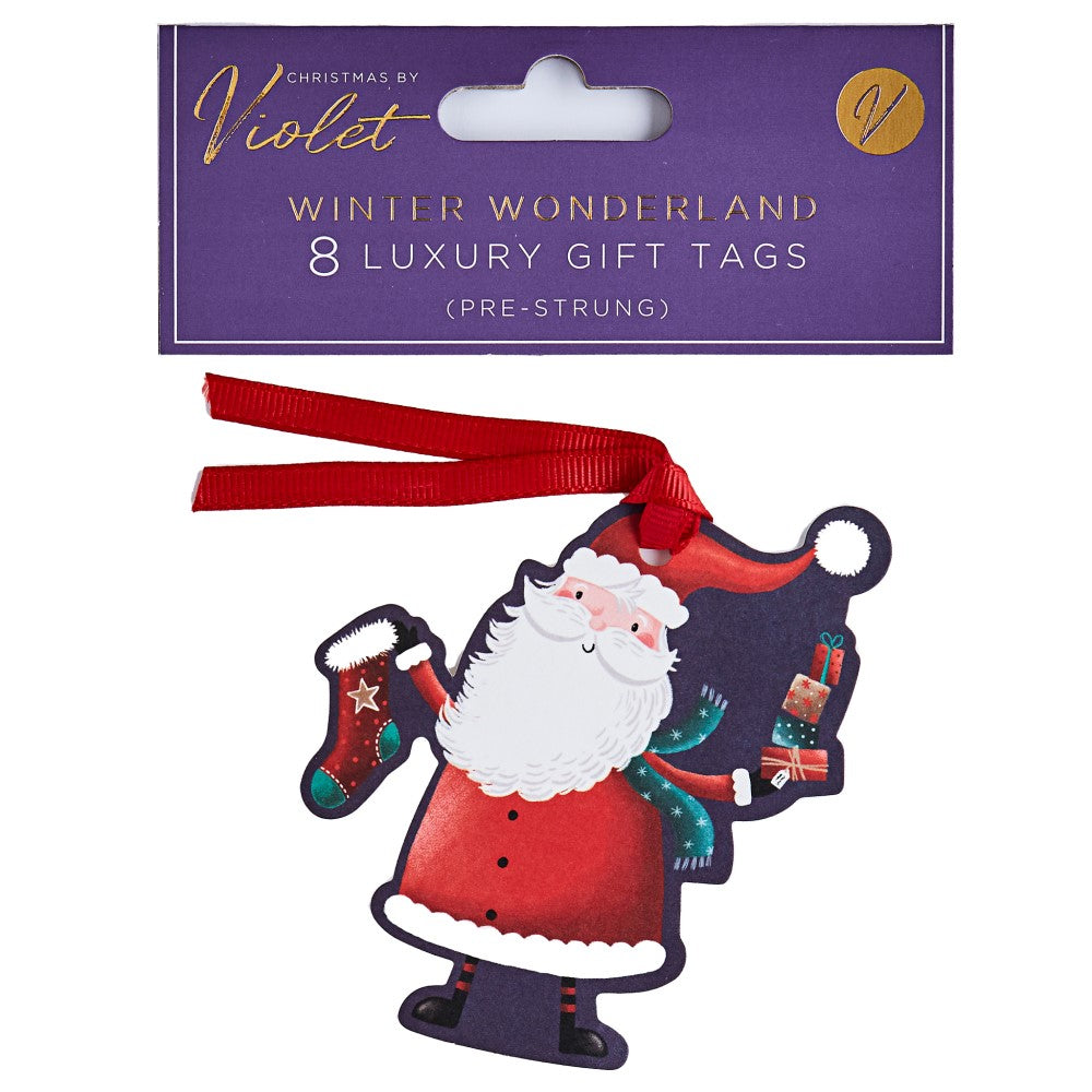 christmas winter wonderland santa shape luxury gift tags - pack of 8