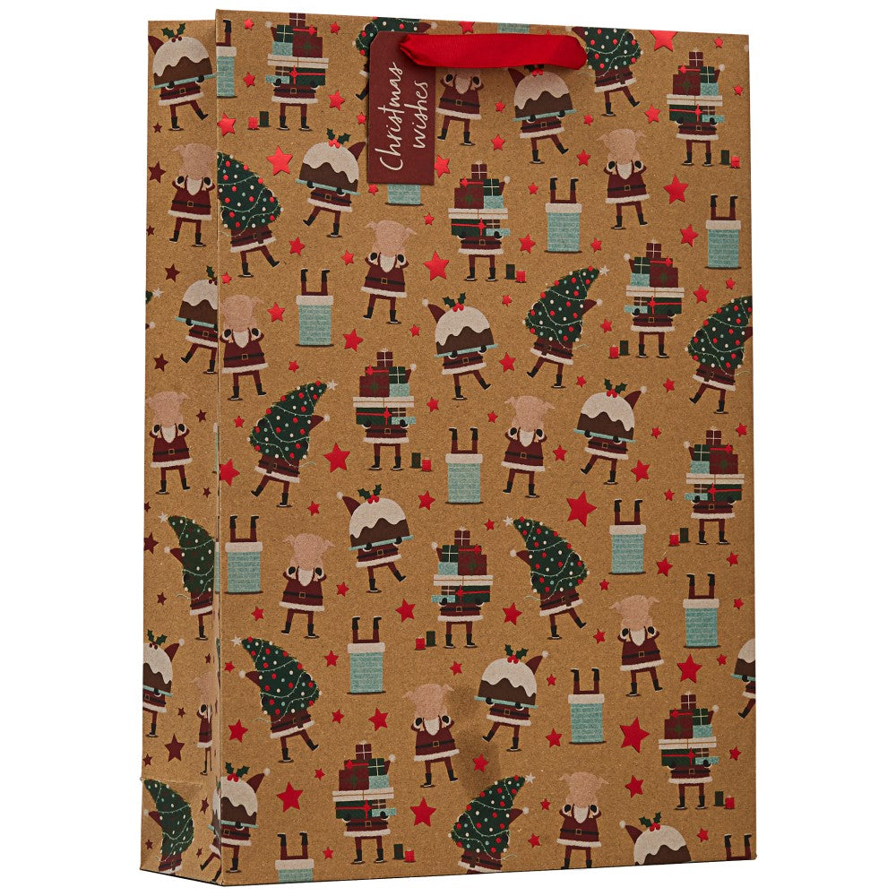 christmas kraft style gift bag - xl