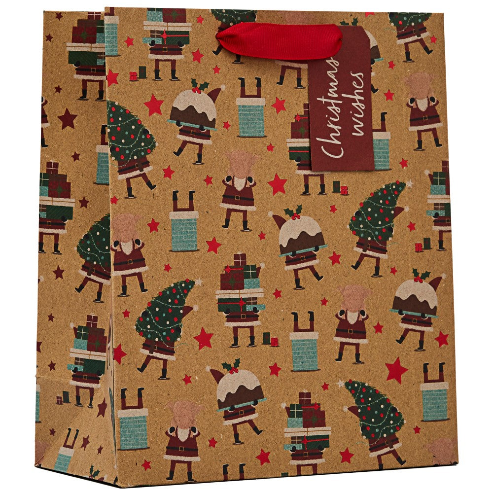 christmas kraft style gift bag - medium
