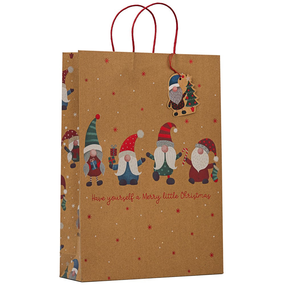 christmas kraft style gift bag with gonks - xl